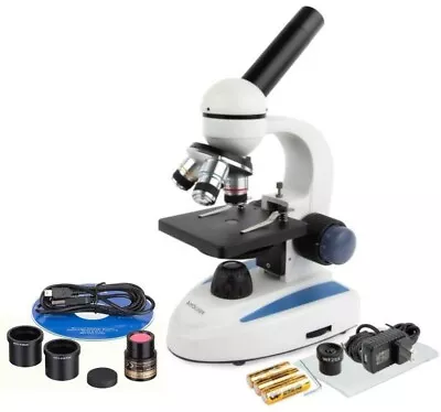 AmScope 40X-1000X Cordless Compound Microscope + Camera Top & Bottom LED Lights • $132.99