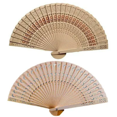 £3.41 • Buy Folding Bamboo Hand Held Fan Wooden Leaf Art Curved Dance Wedding Holidays Party