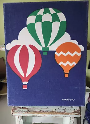 VTG MCM Rare 11x14 Marushka Hot Air Balloon Screen Prnt Canvas Linen Textile Art • $35.99