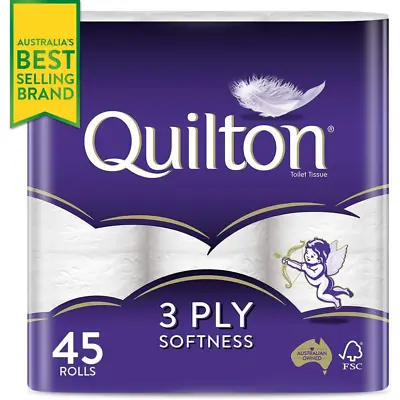 $30.95 • Buy Toilet Paper 45 Rolls Quilton 3 Ply White Soft Tissue Bulk | FREE SHIPPING | NEW