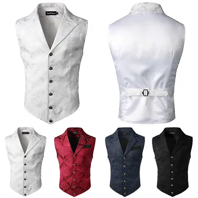 Men Victorian Suit Vest Single Breasted Jacquard Steampunk Gothic Waistcoat Tops • $23.59
