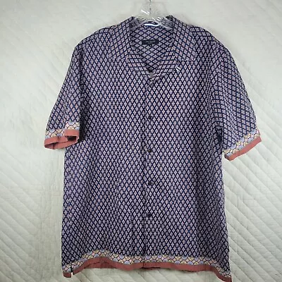 Ted Baker Shirt Men's Size 5 Linen Blend Blue Button Up Geometric Print • $23.88