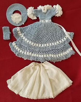 Hand Lace Crochet 4pc Layered Doll Dress W/ Petticoat Pantie &Hat Vintage 70's • $6.99