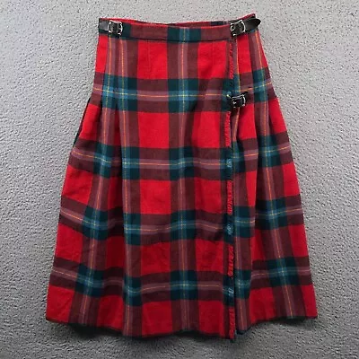 Vintage Laird-Portch Kilt Skirt US 14 24W Red Tartan Wool Midi Wrap Scotland 80s • $39.99