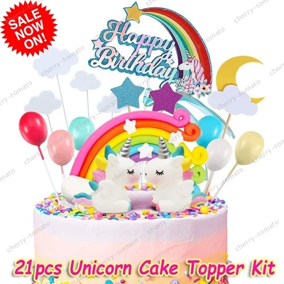 $13.49 • Buy 21PCS Unicorn Cake Topper Kit Cloud Rainbow Happy Birthday Banner Decoration Set