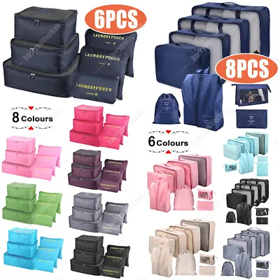 6/8Pcs Luggage Organiser Set Suitcase Storage Bags Packing Travel Cubes Holiday • $11.19