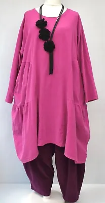 PLUS SIZE LA BASS FUCHSIA COTTON CORD OVERSIZED 2 POCKETS LONG TUNIC Size 26-30 • $85.79