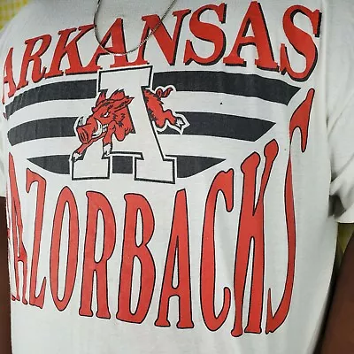 VTG Arkansas Razorbacks Gulf Coast Sportswear White T-Shirt One Size EUC Rare • $29.98