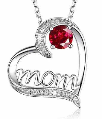 Silver And Red Love Heart Mom Charm Pendant Chain Necklace Mother's Day Gift • $7.48