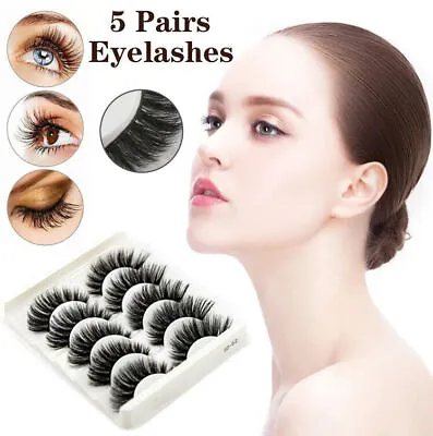 5 Pairs Mink 3D Thick Fake Eyelashes Natural Long Wispy Makeup False Lashes AU • $5.36
