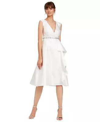 Adrianna Papell Women's Tea Length Mikado Dress White Size 6 • $40.40