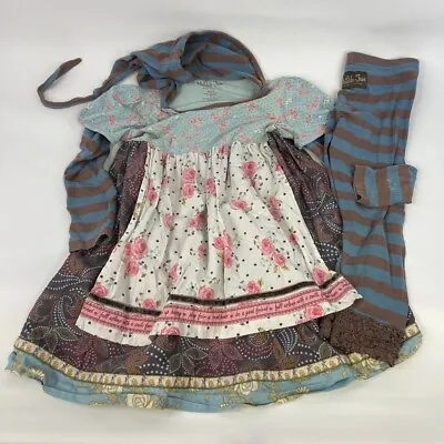 Matilda Jane Sz 8 Gypsy Blue Chrissy Set Striped Hooded Boutique Dress W Legging • $77.99
