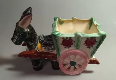 Vintage MCM Handpainted Ceramic Donkey Cart Planter • $9.99