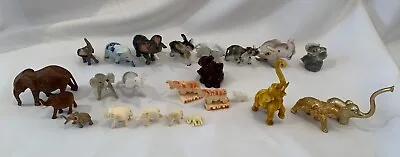 Mixed Lot Of 24 Elephant Miniature Figurines Japan Italy Ceramic Stone Wood • $32