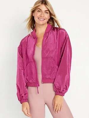 NEW Old Navy Womens Lightweight Cropped Crinkle Nylon Jacket Coat Fuschia XS NWT • $32.99