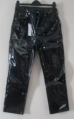 BNWT Topshop Black Wet Look Vinyl Editor Crop Jeans Trousers 12 W30 L30 RP£49.99 • $49.79