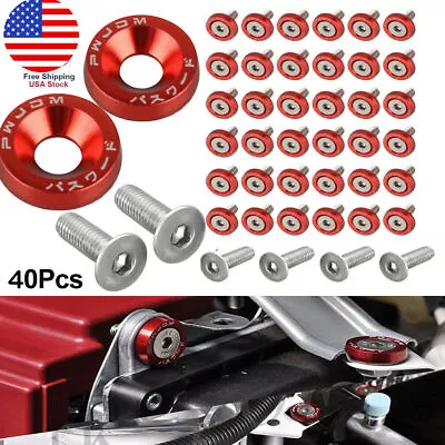 $15.98 • Buy 40PC JDM Billet Aluminum Fender Bumper Washer Bolt Engine Bay Dress Up Kit Red