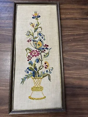 Vintage Hand Stitched Needlepoint Floral Flower Picture Framed • $25