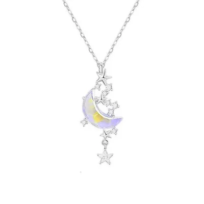 Star Moon Moonstone Titanium Steel Chain Necklace Romantic Pendant JewelFM • $1.05