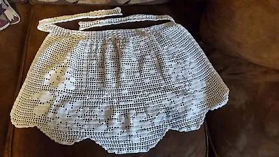 Vintage Handmade Crocheted Half Apron White Cotton • $9.99