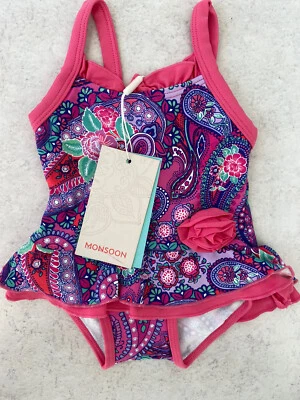 Cute New Girls Monsoon Pink Frilly Swimsuit Age 0-3 Months • £2.99
