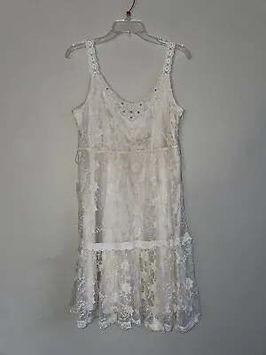 Vintage Gorgeous Anthropologie Hazel Ivory Lace Beaded Dress Sz M • $30