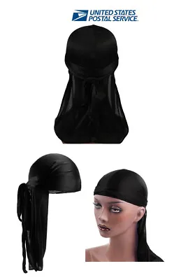 Premium Silky Satin Durag Doo Rag Biker Smooth Head Wrap Black  • $3.28