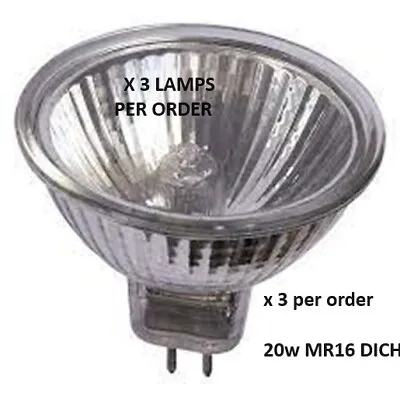 3x 20W MR16 GU5.3 12V Halogen Dichroic UV Filter Dimmable Spot Light Bulbs Lamps • £6.25