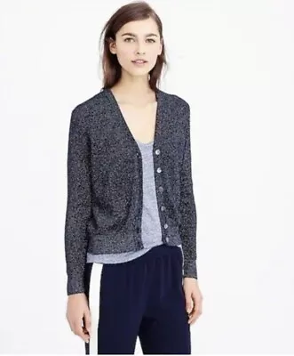 New $85 J CREW Sweater Cardigan Top Navy Silver Metallic Ribbed Knit Sz L C3877 • $29