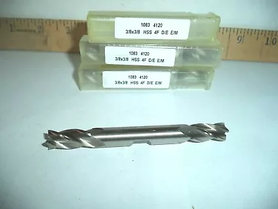 3/8 X 3/8 X 3/4 FL X 3-1/2 OAL HSS 4 FLUTE DOUBLE END  END MILL NEW 3PC LOTS • $30