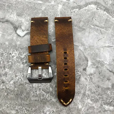 FOR Panerai PAM Watches 20mm 22mm 24mm 26m Brown Rustic Leather Watch Band Strap • £40