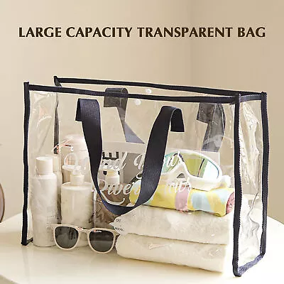 Large Women Clear Tote Bag PVC Handbag Tote Shoulder Transparent Beach Travel • $15.19