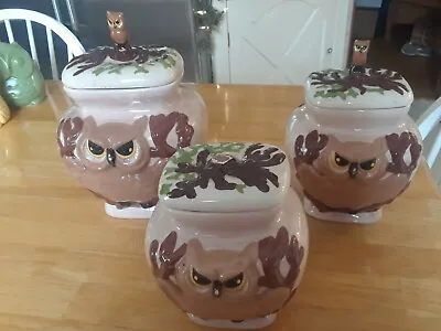 Lot Of 3 Vintage Owl Cookie Jar Ceramic Jar Ceramic Cannister Set L75 • $3