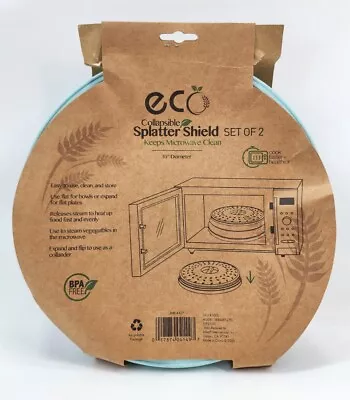 Set Of 2 Eco Collapsible Splatter Shield Keeps Microwave Clean Teal 10  Diameter • $19.95