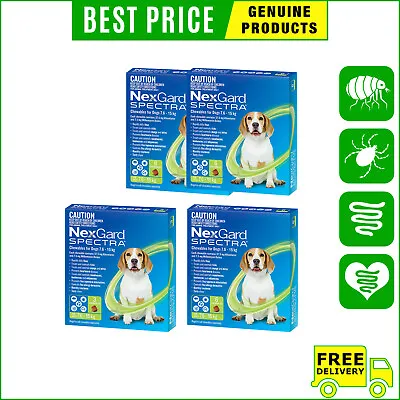 NEXGARD SPECTRA Flea Heartworm Control 3612 Chews For Dogs 7.6 To 15 Kg GREEN • $93.98