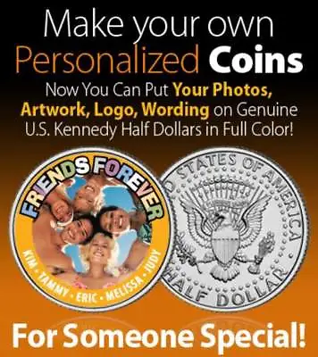 Challenge Coin CREATE YOUR OWN On Real U.S. JFK Half Dollar SPECIAL PRICE Custom • $8.95