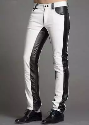 Men's Real Leather Trouser Biker Motorcycle Jeans Pant White Cowhide Leathers • $120.99