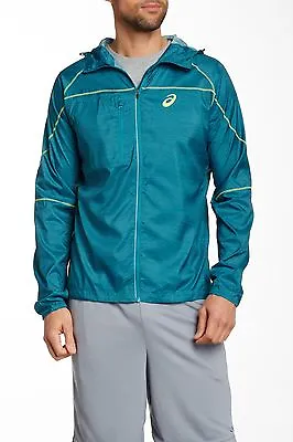 NWT Men ASICS Fuji Packable Jacket COOL TEAL WOOD PRINT Szs M L XL Orig. $110  • $35