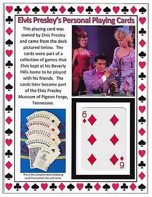 Elvis Presley Personal Owned And Used 6 Of Diamonds Playing Card - Mike Moon! • $49.99