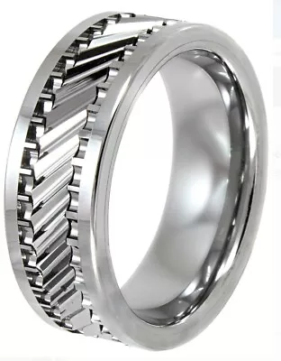 Men's Tungsten 8MM Gear Pattern Wedding Band - Mens Ring - Size 12 NEW • $45