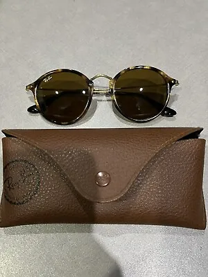$80 • Buy Ray-Ban RB 2447 Round Fleck Polished Brown Havana Sunglasses