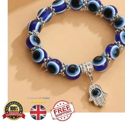 Evil Eye Bracelet Hamsa Hand Of Fatima Good Luck Stretch Bracelet For Protection • £3.49