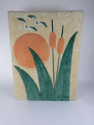 $32 • Buy Vintage Framed Hook Rug Wall Hanging  Sunset And Cat Tails   32 X 24  Complete