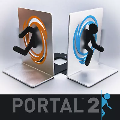 2011 ThinkGeek PORTAL 2 Video Game BOOKENDS | Aluminum Metal Heavy Duty | Valve • $63.69