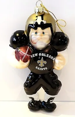 $10.95 • Buy New Orleans Saints Blown Mercury Glass Football Player Christmas Tree Ornament