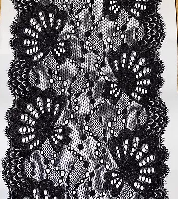 QUALITY BLACK SOFT STRETCH LACE 16cm WIDE TRIM CRAFTING FABRIC • £2.60