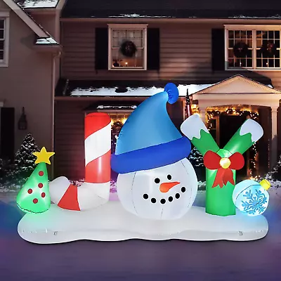 6.9FT Christmas Inflatable Joy Snowman With Christmas Tree Decoration Lighted C • $80.24