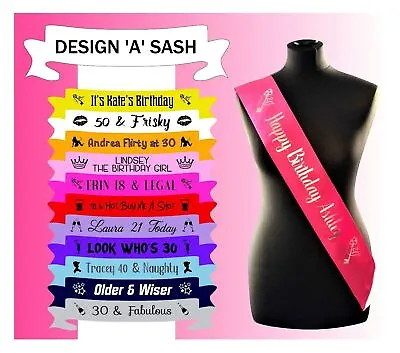 Personalised Birthday Sash Sashes Any Age 18th 21st 30th 40th 50th 60th 70th • £3.60