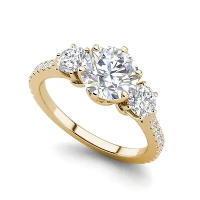 Pave 3 Stone 3 25 Carat SI1 F Round Cut Diamond Engagement Ring Treated • $1