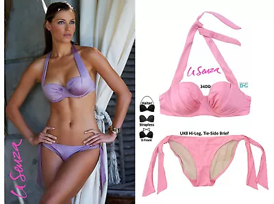 La Senza 3-in-1 Full Support Balcony Sling Halter Bikini Set 34DD & 8 Tie Brief • £29